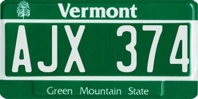 VT license plate AJX374