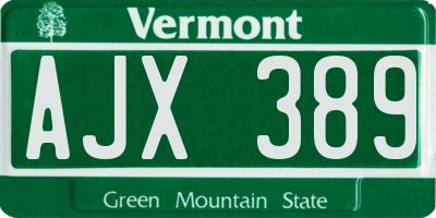 VT license plate AJX389