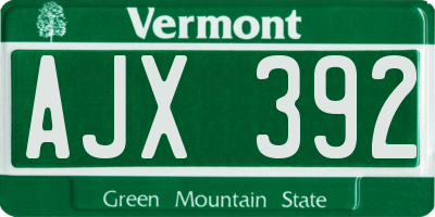 VT license plate AJX392