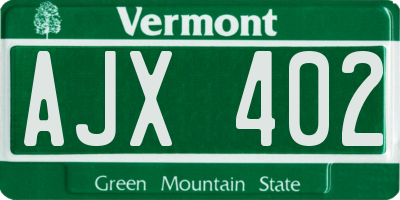 VT license plate AJX402