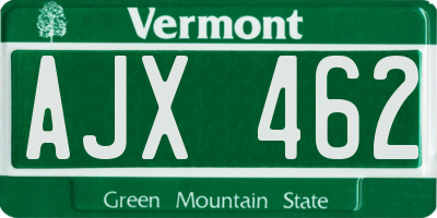 VT license plate AJX462