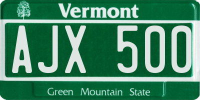 VT license plate AJX500
