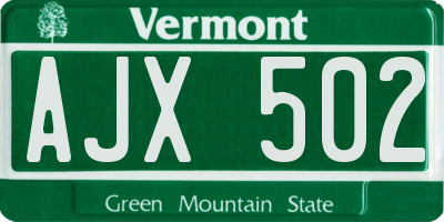 VT license plate AJX502