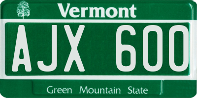 VT license plate AJX600