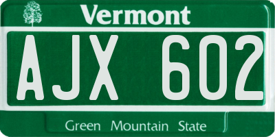 VT license plate AJX602