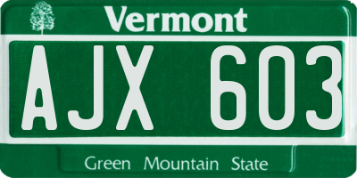 VT license plate AJX603