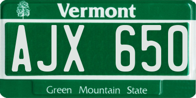 VT license plate AJX650