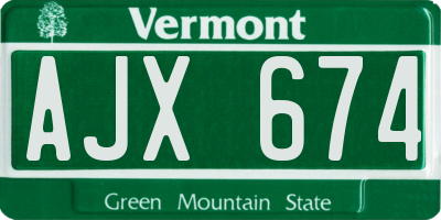 VT license plate AJX674