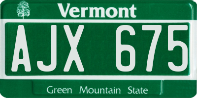 VT license plate AJX675