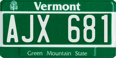 VT license plate AJX681