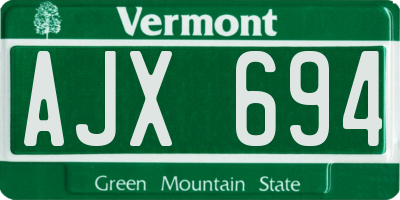 VT license plate AJX694