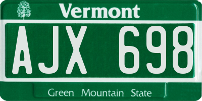 VT license plate AJX698