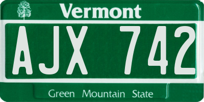 VT license plate AJX742