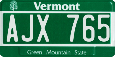 VT license plate AJX765