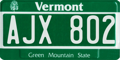VT license plate AJX802