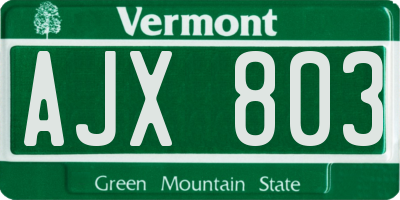 VT license plate AJX803