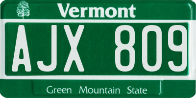 VT license plate AJX809