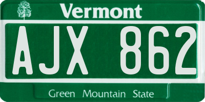 VT license plate AJX862
