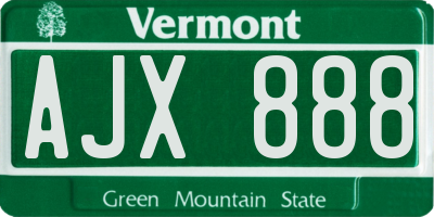 VT license plate AJX888