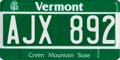 VT license plate AJX892