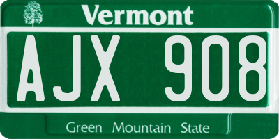 VT license plate AJX908
