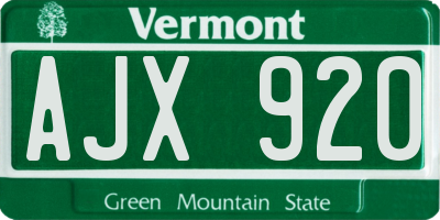 VT license plate AJX920