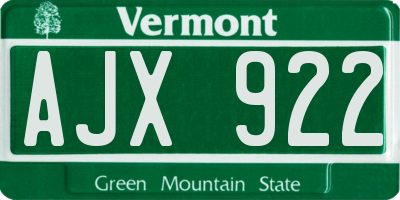 VT license plate AJX922