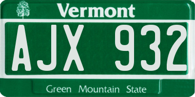 VT license plate AJX932