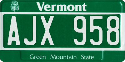 VT license plate AJX958