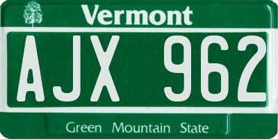 VT license plate AJX962