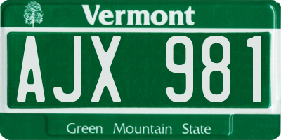 VT license plate AJX981