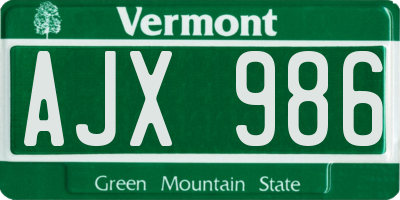 VT license plate AJX986