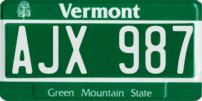 VT license plate AJX987