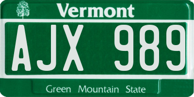 VT license plate AJX989