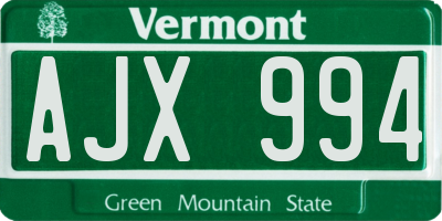 VT license plate AJX994