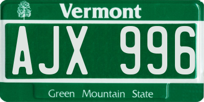 VT license plate AJX996