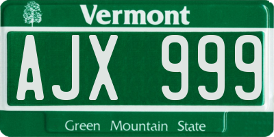 VT license plate AJX999