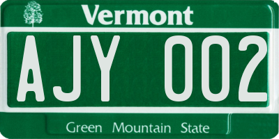 VT license plate AJY002
