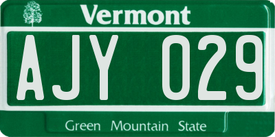 VT license plate AJY029