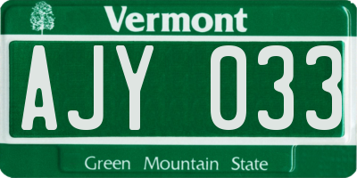 VT license plate AJY033