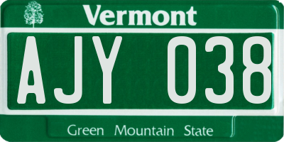 VT license plate AJY038