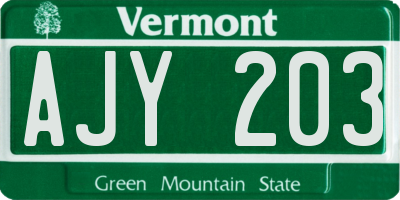 VT license plate AJY203