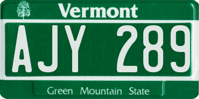 VT license plate AJY289