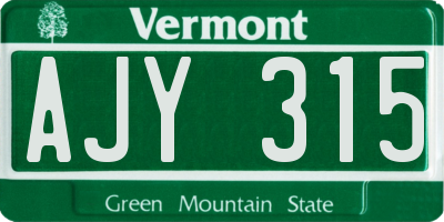VT license plate AJY315