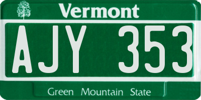 VT license plate AJY353