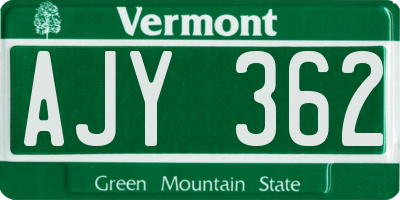 VT license plate AJY362