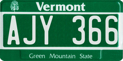 VT license plate AJY366