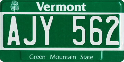 VT license plate AJY562