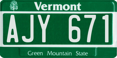 VT license plate AJY671