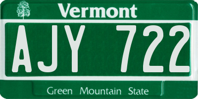 VT license plate AJY722